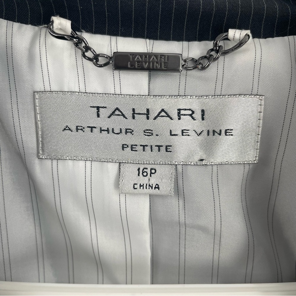 Tahari ASL Petite Pin Striped Tie Button Front Lined Suit Blazer Jacket Office - Picture 5 of 11